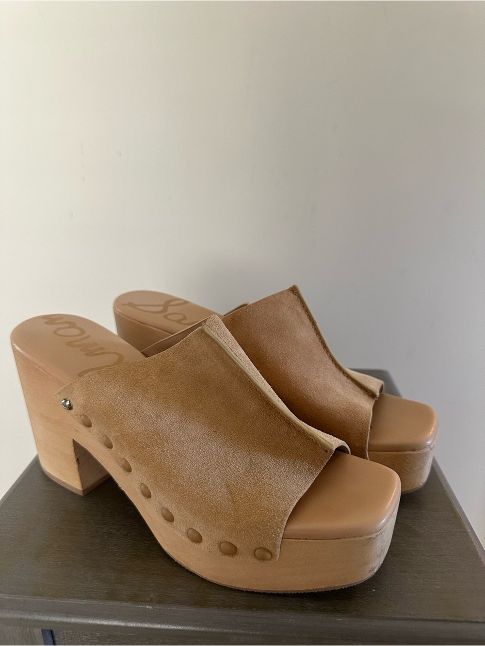 Sam Edelman Tan Suede Platform Clog Heels